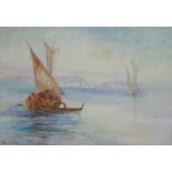 Roen Wing, watercolour, sailing boats on water, 7ins x 9.