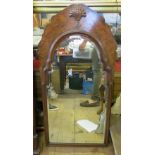 A reproduction Queen Anne style walnut framed wall mirror,