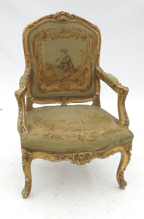 A Continental giltwood armchair,