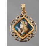 A Limoges enamel pendant, signed 'L.