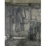 Sir Stanley Spencer, ink on paper, interior scene of door and dresser,