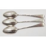 Nine silver teaspoons, in rat tail pattern, each with a phrase inscribed to the back of the handle,