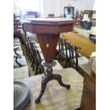 A 19th century burr walnut sewing table, of octagonal form,