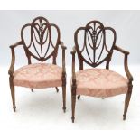 Two Hepplewhite design shield back armchairs,