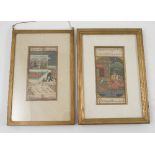 Two 19th century Middle Eastern miniature gouache studies, of figures, with script verso,