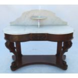 A 19th century mahogany marble top Duchess washstand, raised on front cabriole legs,
