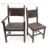 A set of five (4+1) Cromwellian style chairs,