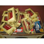 BOX WITH MATCHBOX SUPERKINGS, MODELS OF YESTERYEAR Y23, BOX OF PRINTS, BOX OF PUZZLES AND ANOTHER