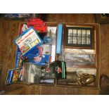 BOX OF DIE CAST AND OTHER TOYS AND BOX OF PRINTS ETC