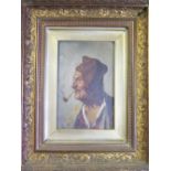 C. Tore?, Portrait of Man with Pipe, oil on panel, Southern European, 21 x 14cm