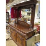 A Large Art Nouveau Carved Red Walbut Mirror Back Sideboard