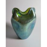 A Loetz Blue / Green Iridescent Rustican Pattern 'Alien Egg' Glass Vase, 13cm