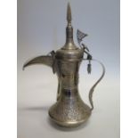 A Persian? Silver Coffee Pot, marked 91 SILVER, 1013g, 37cm
