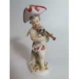 A Meissen Figure of Cupid playing bagpipesOne pipe damaged