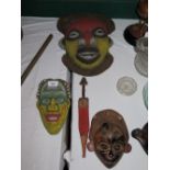 Three African Masks and dagger
