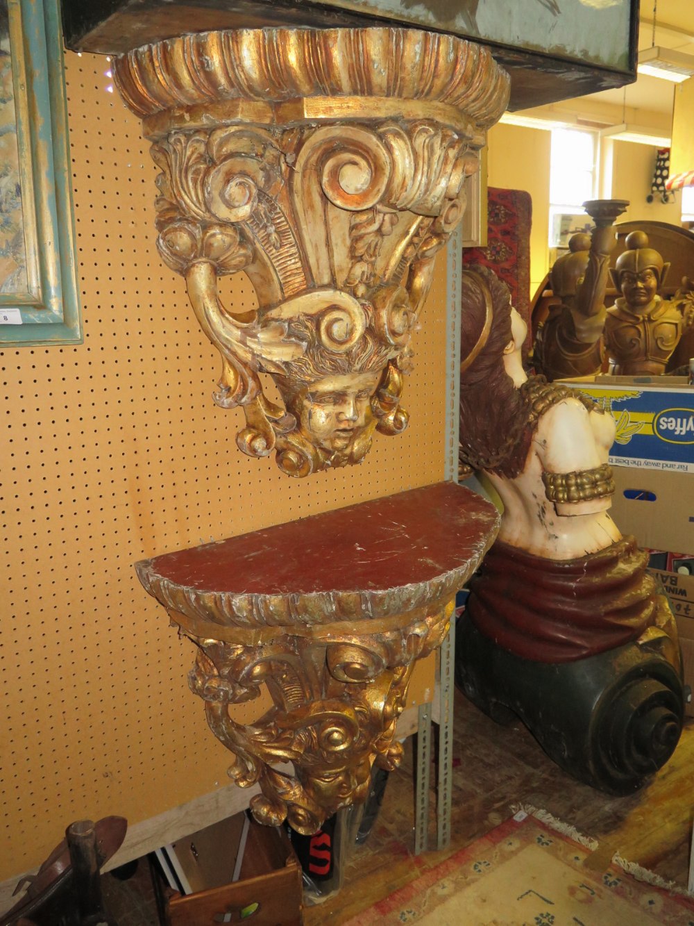 A Pair of Large Gilt Wood Wall Sconces, c. 62 x 62cm