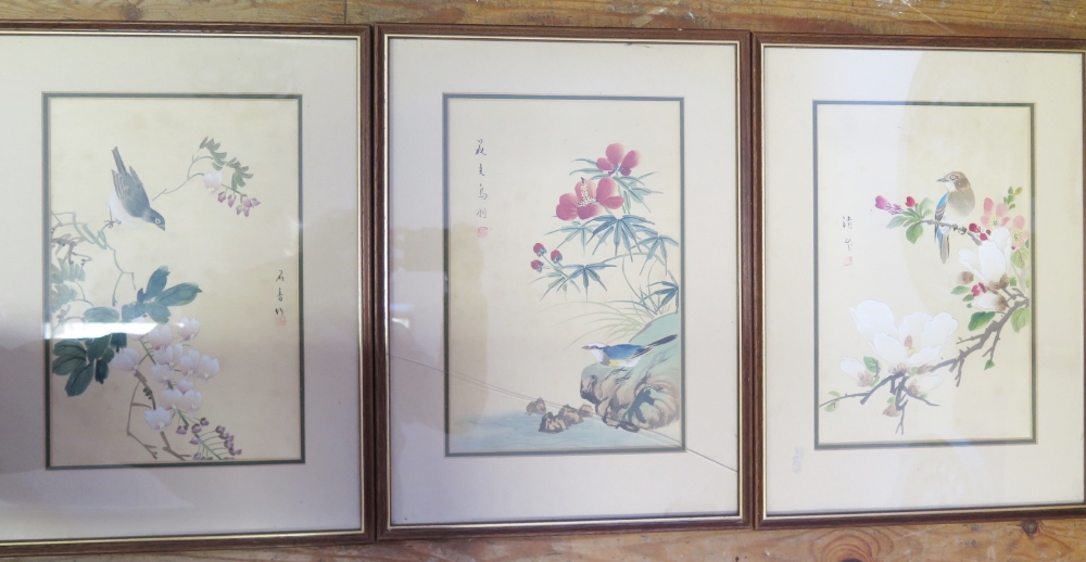 Three Chinese Watercolour Studies of Birds, 30 x 20cm