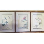 Three Chinese Watercolour Studies of Birds, 30 x 20cm