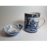 A Nineteenth Century Chinese Prunus Decorated Bown and large blue and white mug