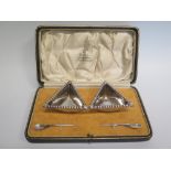 A George V Scottish Silver Presentation Cased Set of Salts with Matching Spoons, Edinburgh 1924,