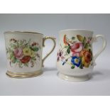 Early Derby Tea Bowl, one other with saucer and two nineteenth century floral painted mugs