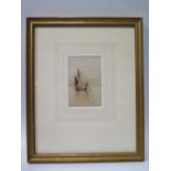 Chevalier Edwardo De Martino, Study of ketch on a calm sea, watercolour, 10.5 x 7cm, calling card