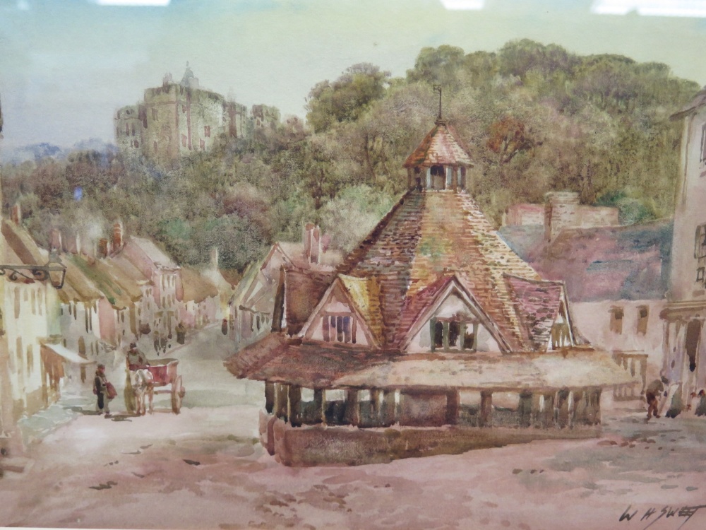 WH Sweet, The Yarnmarket and Castle at Dunster,, watercolour, 35 x 26cm