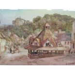 WH Sweet, The Yarnmarket and Castle at Dunster,, watercolour, 35 x 26cm