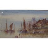 Thomas Mortimer, Continental River Dock Scene, watercolour, 23 x 14cm