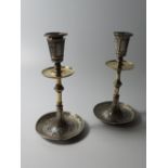 A Pair of Victorian Elkington & Co Silver Overlay Candelsticks in the Persian taste, 17.5cm