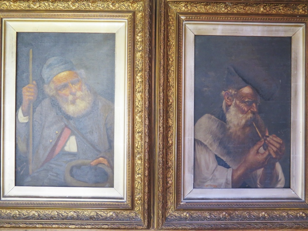 Pair of Portrait Studies of Men, oil on canvas, unsigned Southern European, 38 x 24.5cm, in gilt