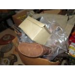 Box of Militaria including gas mask, Bausch & Lomb Binoculars, tench cooker, bayonet, knives etc