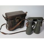 WWI German 6x40 Binoculars by Emil Busch in a leather case, optics good