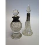 Two Silver Collared cut Glass Scent Bottles