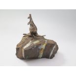 A Novelty White Metal Kangaroo Standing on Opal Rock, c. 7cm high, unmarked