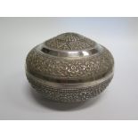 A Persian? White Metal Covered Bowl (finial missing), unmarked but tested, 726g, 16.5cm diam.