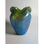 A Loetz Blue Green Neptun Pattern Iridescent 'Alien Egg'; Glass Vase, 13.5cm