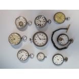 Eight Silver and other pocket watches and travel clock