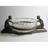 A Bronze Table Centrepiece in the form of kneeling lady and man holding bowl, base 41cm