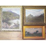 Sam Pope, Mountainous Scene, oil on board, 34.5 x 25cm, framed and Attrb. Sam Pope, Lake Scene,