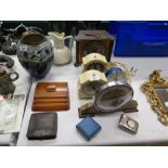 Art Deco Plastic inkwell, various clocks and two Masons plates
