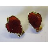 A Pair of David Anderson Silver Gilt and Enamelled Clip Earrings in the form of leaves