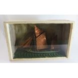 Cased Model of 'Maggie Annie' a two masted ship, 39 x 25 cm