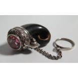 A Nineteenth Century Silver and semi precious stone mounted vinaigrette mull with thistle