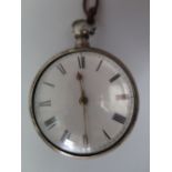 A George IV Silver Pair Cased Pocket Watch, the enamelled dial with Roman numerals, the single chain