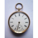 A 14k Gold Ladies Pocket Watch in case, the enamelled dial with subsidiary seconds hand, running