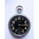 A WWII Waltham Military Pocket Watch 31239483, retailed by Bravingtons, not running