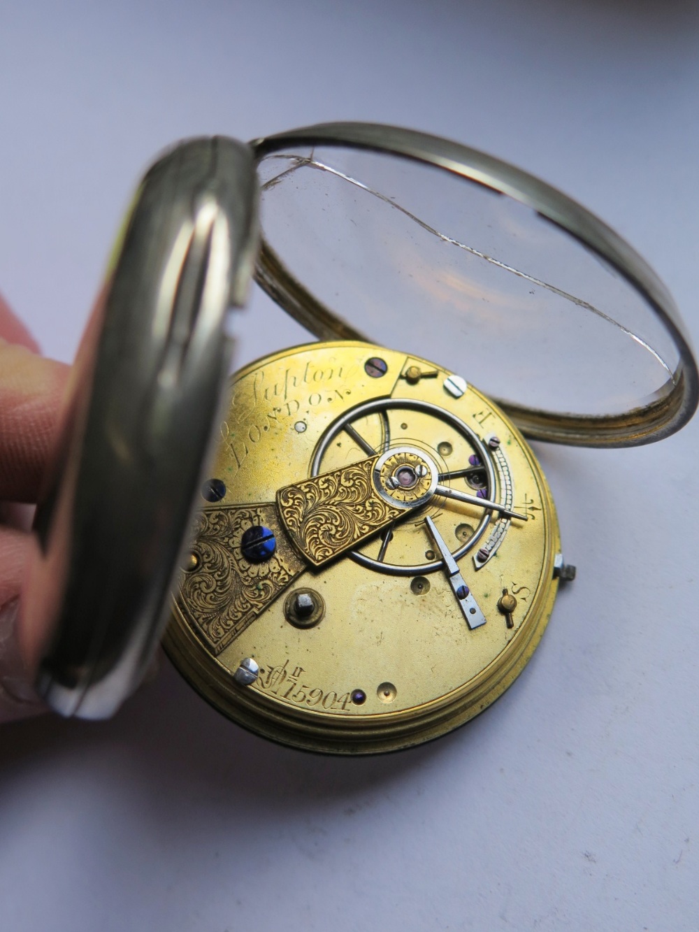 A C. Lupton Silver Cased Pocket Watch 15904, London 1857, glass cracked - Image 2 of 2