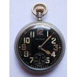 A WWII Waltham Military Keyless Pocket Watch, running