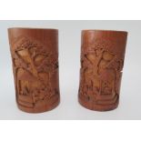 A Pair of Chinese Carved Bamboo Brush Pots, 20cm